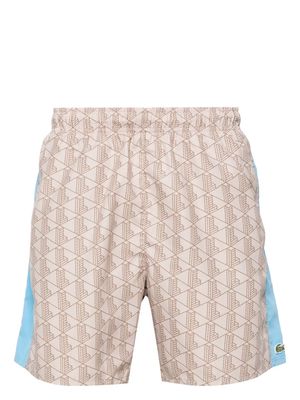 Lacoste monogram-print drawstring swim shorts - Neutrals