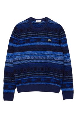 Lacoste Pattern Stripe Wool Blend Sweater in Uib Cobalt/Multico