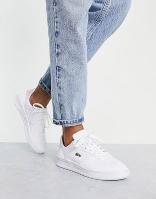 Lacoste Perf Shot mixed panel sneakers with ink back tab in white leather