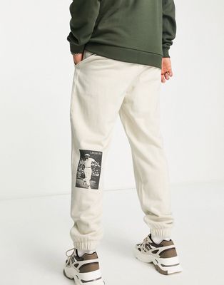 Lacoste photographic logo sweatpants in stone-Neutral