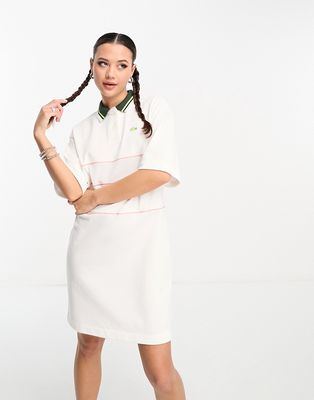 Lacoste polo shirt dress in white with contrast collar