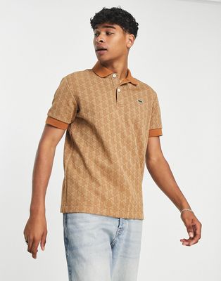Lacoste printed polo shirt in beige-Neutral