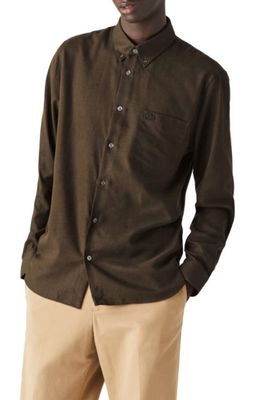 Lacoste Regular Fit City Cotton & Wool Button-Down Shirt in Green