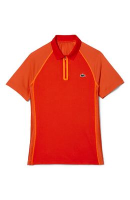 Lacoste Regular Fit Colorblock Zip Polo Shirt in Corrida/Watermelon-Flashy