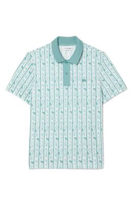 Lacoste Regular Fit Print Stretch Cotton Blend Polo Shirt in Florida/Pastille Mint