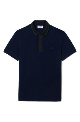 Lacoste Regular Fit Tipped Cotton Piqué Polo in 166 Marine