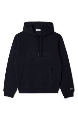 Lacoste Relaxed Fit Logo Patch Hoodie in Dark Blue