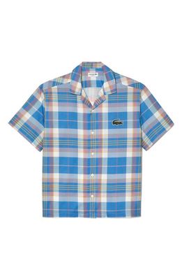 Lacoste Relaxed Fit Plaid Short Sleeve Button-Up Camp Shirt in Fiji/Multicolor