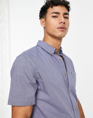 Lacoste short sleeve check shirt in blue-Red