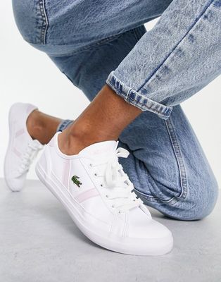 Lacoste Sideline lace up sneakers with pink detail in white leather