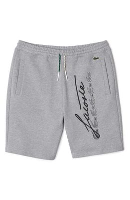 Lacoste Signature Logo Graphic Cotton Fleece Shorts in 4Jv Heather Wall Chi