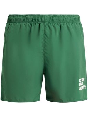 Lacoste slogan-print swim shorts - Green