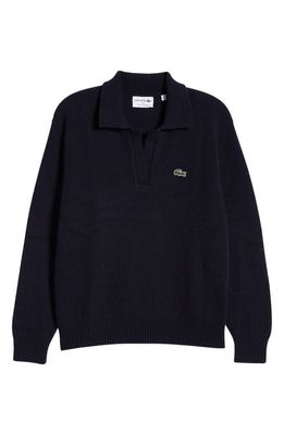 Lacoste Solid Cashmere Blend Polo Sweater in Marine