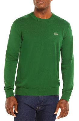 Lacoste Solid Cotton Jersey Crewneck Sweater in Green