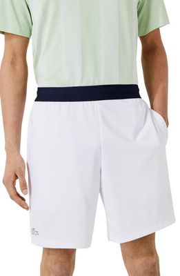 Lacoste Ultra-Dry Jacquard Shorts in B0X White/Navy Blue-