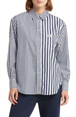 Lacoste x BANDIER Mix Stripe Cotton Button-Up Shirt in Marine/Blanc