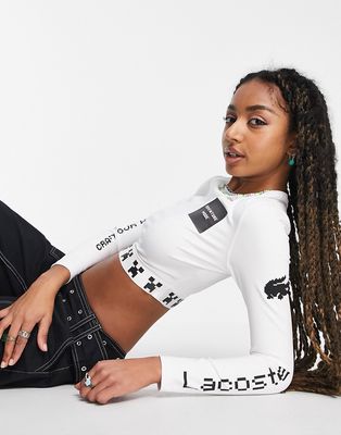 Lacoste x Minecraft graphic crop top with long sleeve in white