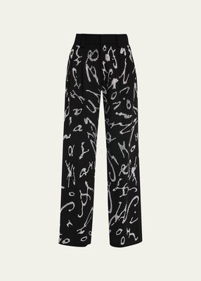 Lacroix Darling Crystal-Embellished Pleated Wide-Leg Pants