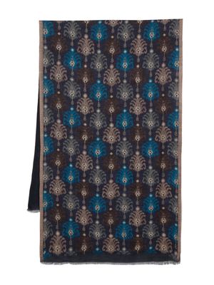 Lady Anne patterned-intarsia wool-blend scarf - Blue