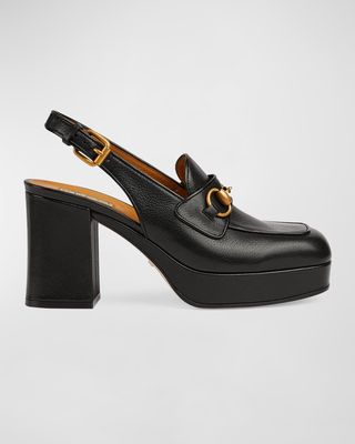 Lady Leather Horsebit Slingback Pumps