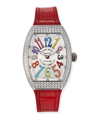 Lady Vanguard Color Dreams Diamond Watch w/ Alligator Strap, Red