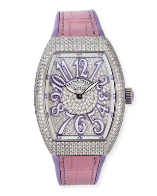 Lady Vanguard Diamond Watch w/ Alligator Strap, Purple