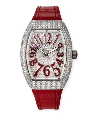 Lady Vanguard Diamond Watch w/ Alligator Strap, Red