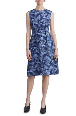 Lafayette 148 New York Abstract Print Silk Fit & Flare Dress in Blue Iris Multi