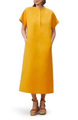 Lafayette 148 New York Aiden Silk & Linen Midi Dress in Tuscan Orange