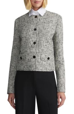 Lafayette 148 New York Collarless Linen Blend Tweed Jacket in Black Multi