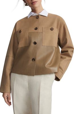 Lafayette 148 New York Collarless Nubuck & Leather Jacket in Green Clay