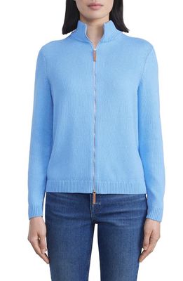 Lafayette 148 New York Cotton & Silk Knit Bomber Jacket in Cool Blue