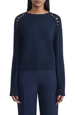 Lafayette 148 New York Crochet Button Detail Cotton & Silk Sweater in Midnight Blue