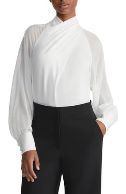 Lafayette 148 New York Crossover Long Sleeve Silk Top in Cloud