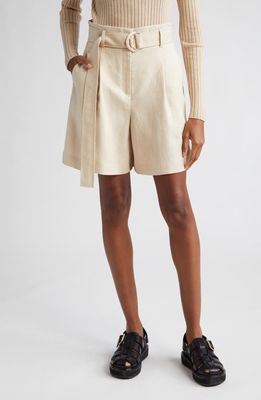 Lafayette 148 New York Degraw Pleated Linen Shorts in Pampas Plume