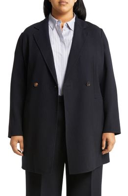 Lafayette 148 New York Double Face Responsible Wool Nouveau Crepe Double Breasted Blazer in Navy