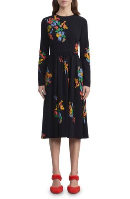 Lafayette 148 New York Embroidered Floral Long Sleeve Fit & Flare Dress in Black Multi