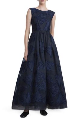 Lafayette 148 New York Fan Jacquard Cotton & Silk Blend Gown in Midnight Blue