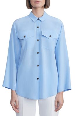Lafayette 148 New York Flap Pocket Oversize Silk Blouse in Cool Blue