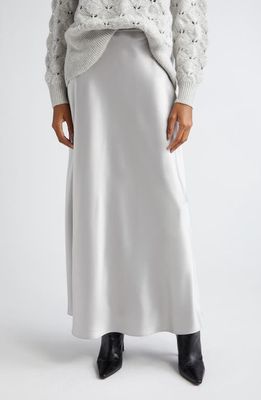 Lafayette 148 New York Flared Bias Cut Satin Maxi Skirt in Pale Grey
