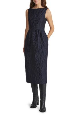 Lafayette 148 New York Flora Bloom Cloqué Jacquard Cotton & Silk Blend Midi Dress in Midnight Blue
