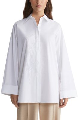 Lafayette 148 New York Floral Embroidered Cotton Poplin Button-Up Shirt in White