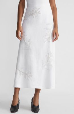 Lafayette 148 New York Floral Embroidered Linen Midi Skirt in White