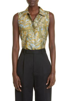 Lafayette 148 New York Floral Frost Print Sleeveless Silk Blouse in Chive Multi