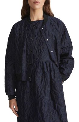 Lafayette 148 New York Floral Jacquard Cotton & Silk Blend Bomber Jacket in Midnight Blue