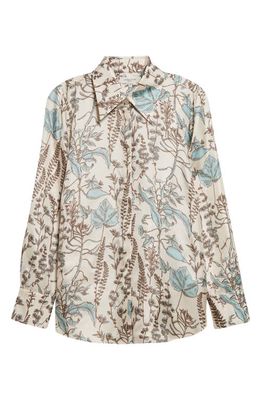Lafayette 148 New York Floral Trail Silk Twill Button-Up Shirt in Pampas Plume Multi