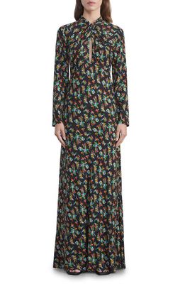 Lafayette 148 New York Floral Twist Neck Long Sleeve Maxi Dress in Black Multi