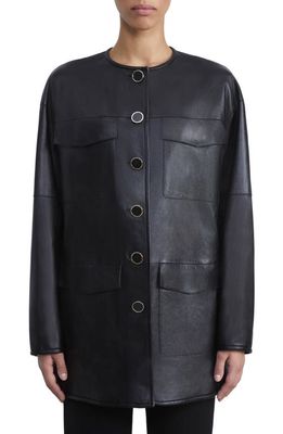 Lafayette 148 New York Four Pocket Leather Overcoat in Black