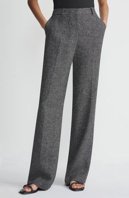 Lafayette 148 New York Gates Basketweave Straight Leg Marled Linen Trousers in Black Multi