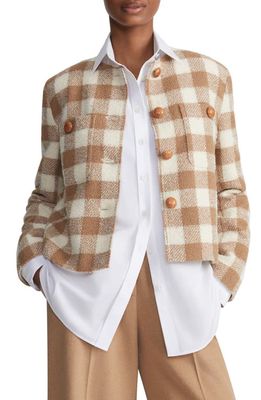 Lafayette 148 New York Gingham Check Insulated Wool Blend Jacket in Camel Multi